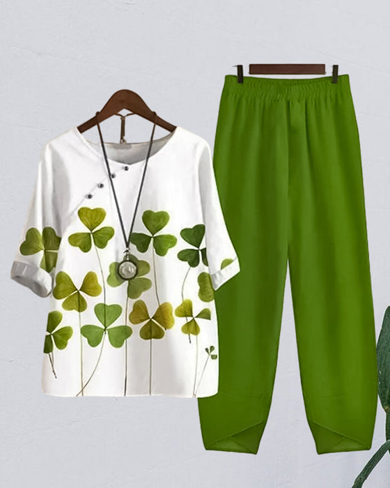 Dwuczęściowy komplet bluzka i spodnie z nadrukiem