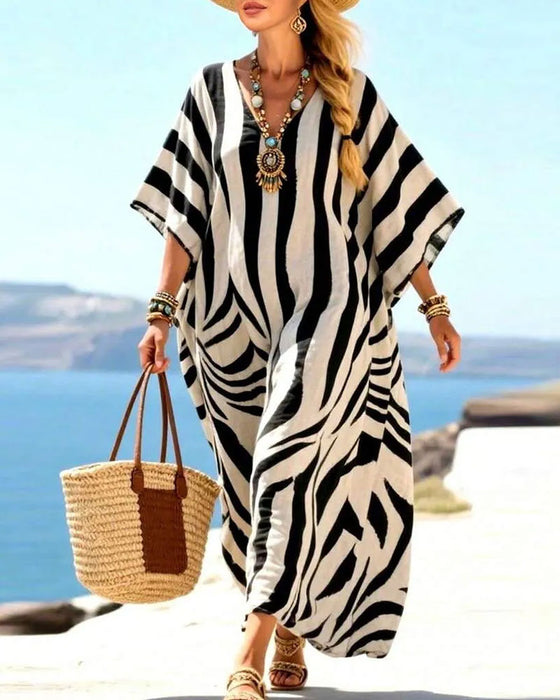 Sukienka V-Szyjka Zebra Luźny Wakacje