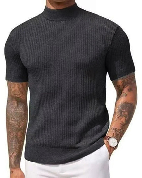 T-Shirt Mock Neck Męski Krótki Rękaw