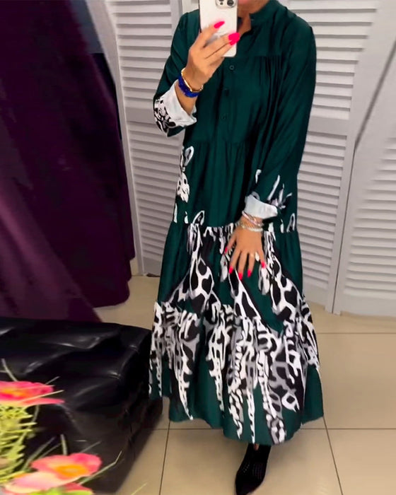 Długa sukienka zapinana na guziki z nadrukiem