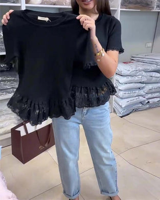 Top Jednokolorowy Patchwork Prążkowany