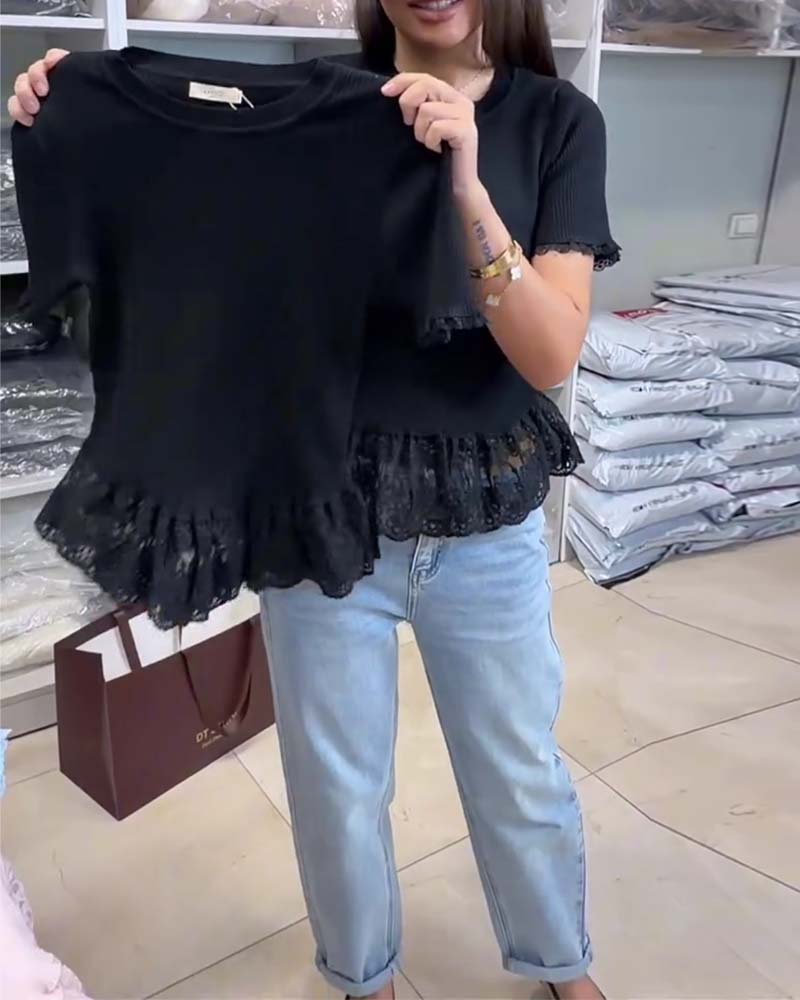 Top Jednokolorowy Patchwork Prążkowany