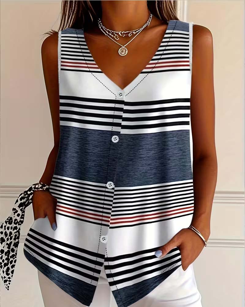 Top W Paski Bez Rękawów Z Dekoltem W Szyję