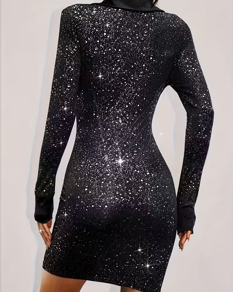 Sukienka Kołnierzyk Żakietowy Cekiny Patchwork Impreza