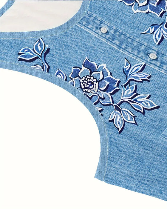 Sukienka Bez Rękawów Imitacja Denim