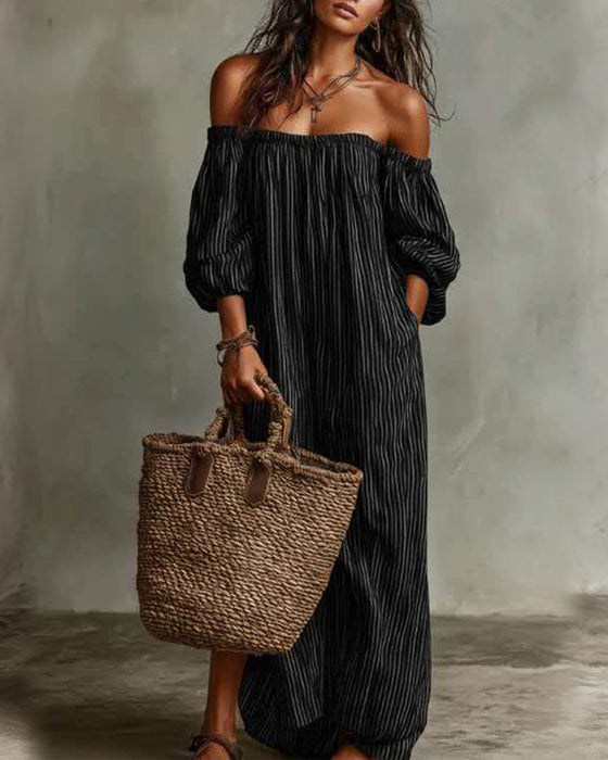 Sukienka Luźny Off-Shoulder W Paski