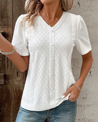 Top z bąbelkowym rękawem w jednolitym kolorze