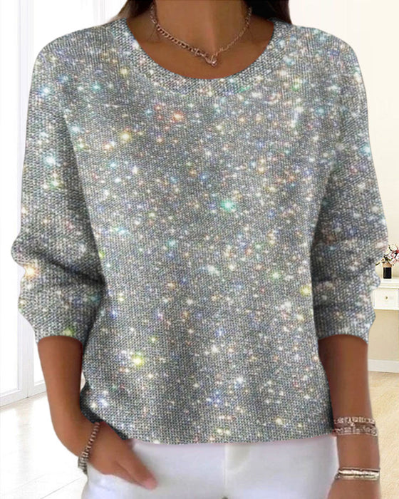 Casual Bluza Z Okrągłym Dekoltem