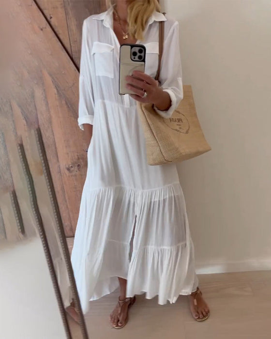 Sukienka na co dzień z guzikami w jednolitym kolorze