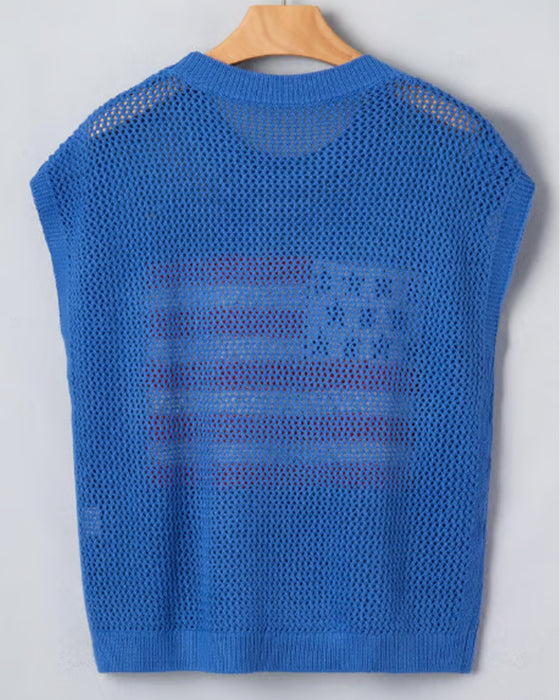 Sweter Wzór Flaga Okrągły Dekolt
