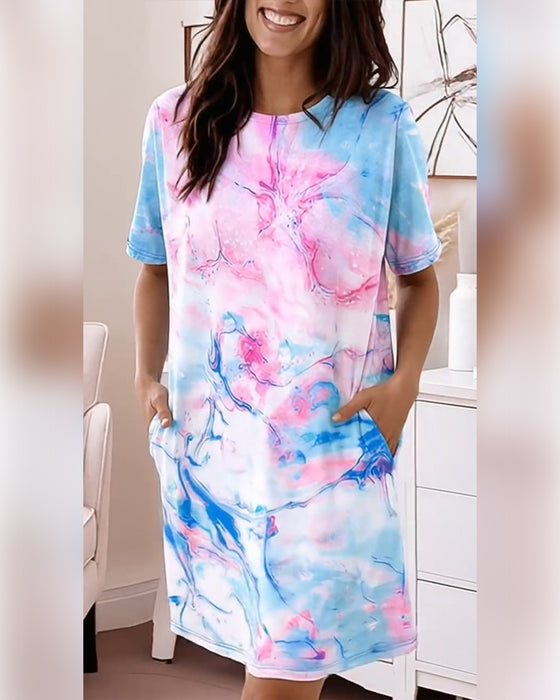 Sukienki Tie-Dye Płyn Nadruk Luźny