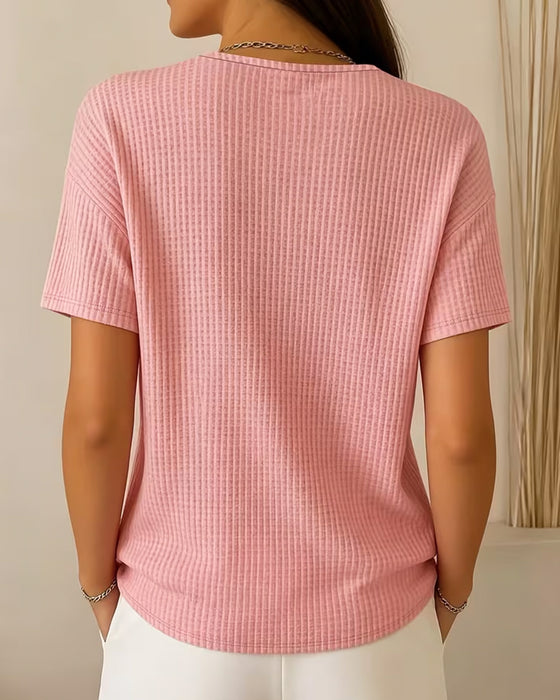 T-Shirt Dekolt V Jednolity Kolor Uniwersalny Krótkie Rękawy