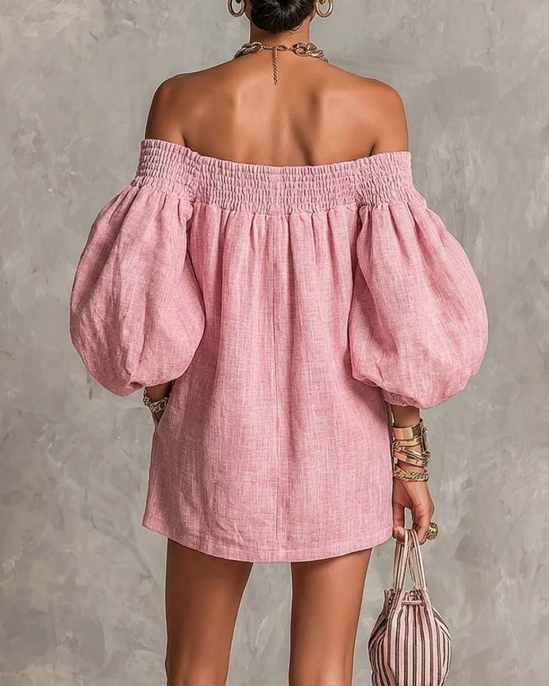 Sukienka Bandeau Elastyczna Rękaw Bufiasty
