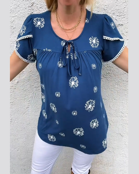 Bluzka Z Rękawami W Kształcie Płatków Kwiatów Nadruk Tie-Dye