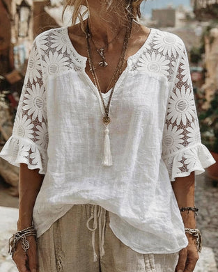 Bluzka Dekolt V Stokrotka Patchwork