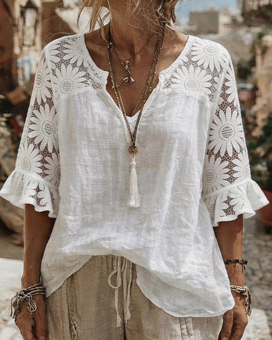 Bluzka Dekolt V Stokrotka Patchwork