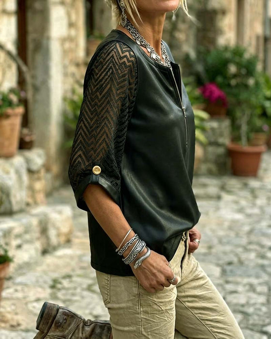 Top Okrągły Dekolt Zamek Błyskawiczny Moda