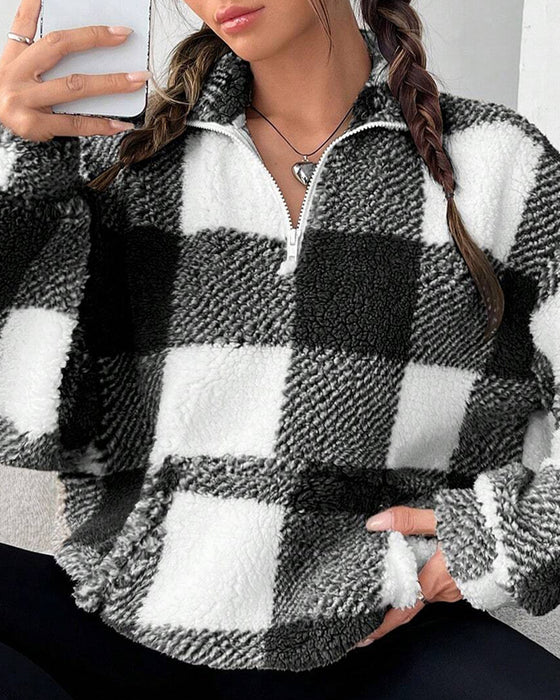 Bluza Half-Zip Stójka W Kratę
