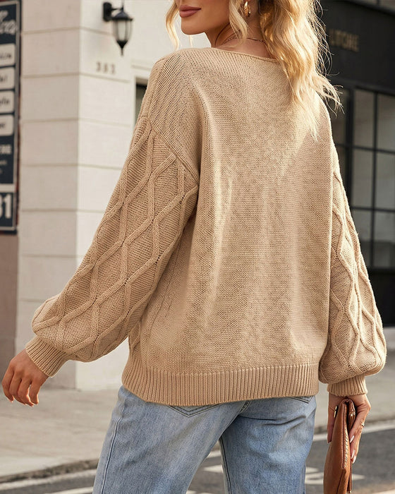 Pullover Rękaw Latarnia Argyle Moda Dzianinowy