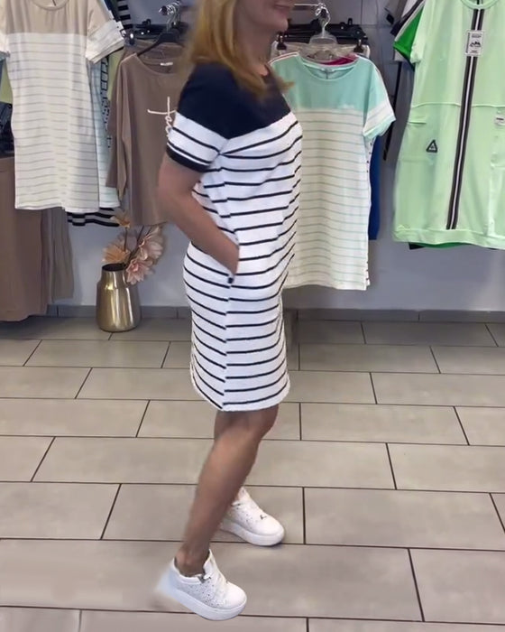 Sukienka Okrągły Dekolt Casual W Paski