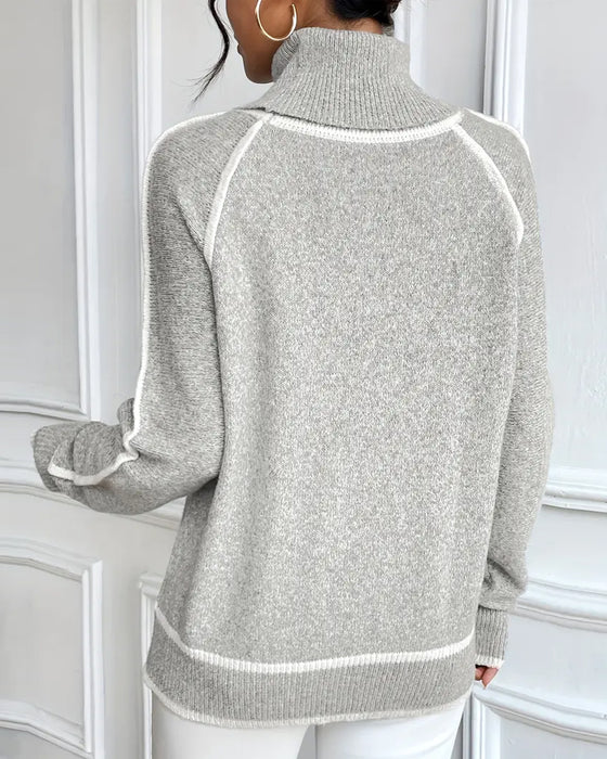 Sweter Golf Modny Kontrastowy Kolor