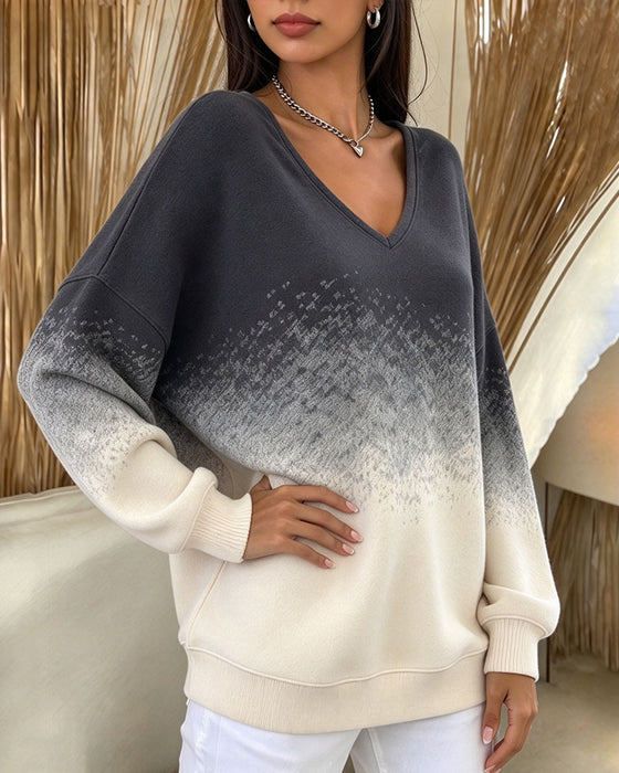 Bluza V Dekolt Gradient Kontrastowy Luźny