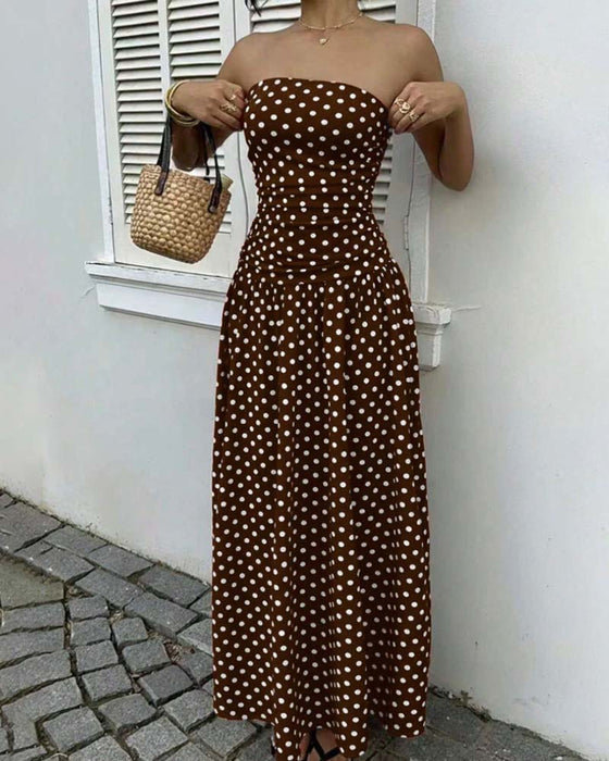 Sukienka Bandeau W Kropki Linia A Długa