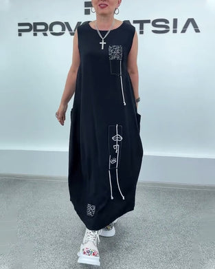 Sukienka Bez Rękawów Oversized Nadruk Literowy