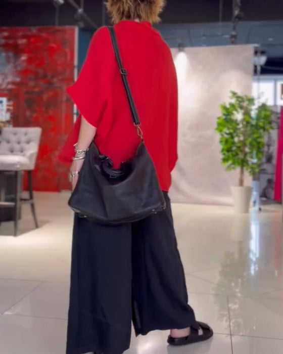 Luźna bluzka z okrągłym dekoltem w jednolitym kolorze