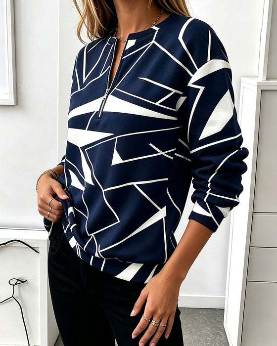 Sweatshirt Swobodny Zamek Błyskawiczny Długi Rękaw