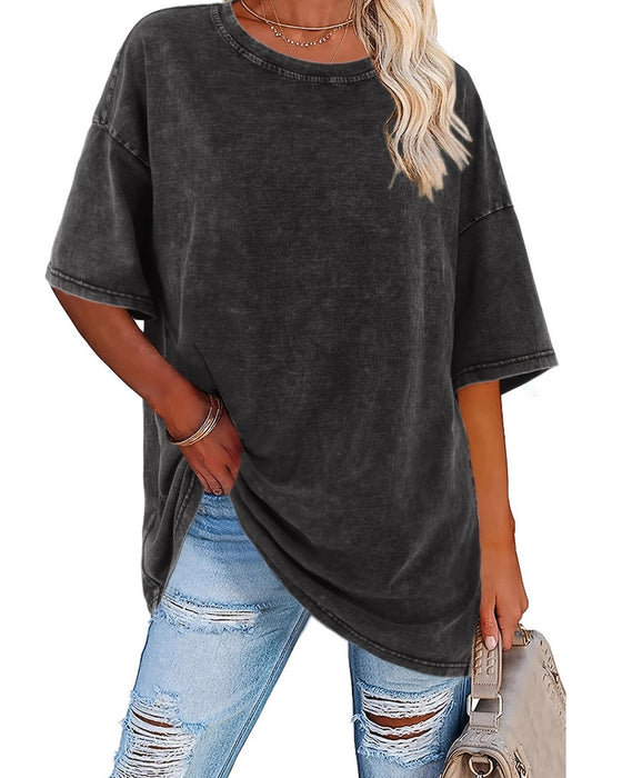 T-Shirt Luźny Krój Casual Krótki Rękaw