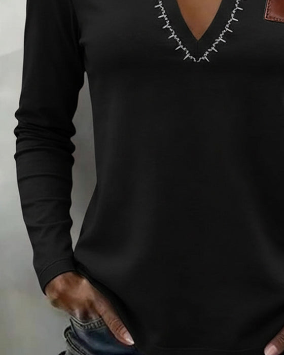 Top Dekolt W Serek Jednokolorowy Stylowy Casual
