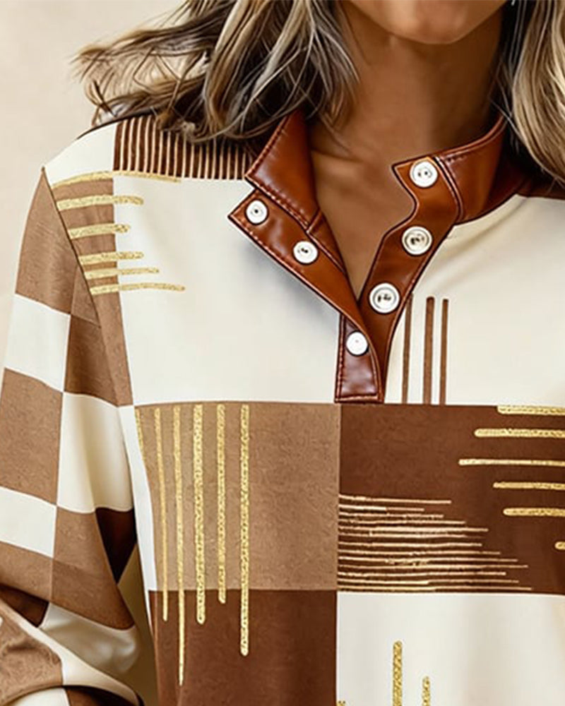 Bluza Color-Block Ze Stojącym Kołnierzem I Zapięciem Z Przodu