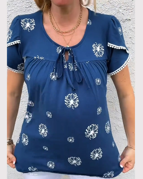 Bluzka Z Rękawami W Kształcie Płatków Kwiatów Nadruk Tie-Dye
