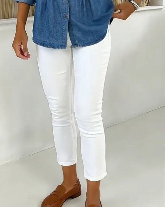 Spodnie Wysoki Stan Slim-Fit Skrócone