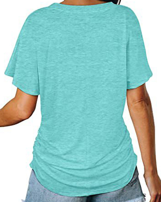 T-Shirt Plisowany Jednokolorowy Dekolt W Serek