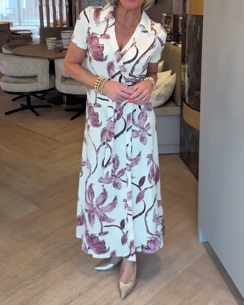 Sukienka Kwiatowy Nadruk Z Dekoltem W Szyję