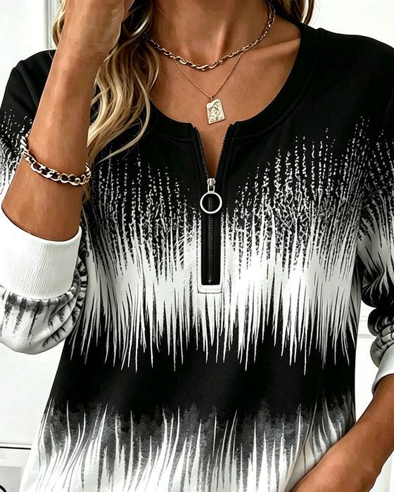 Bluza Zamek Błyskawiczny Okrągły Dekolt Ombre