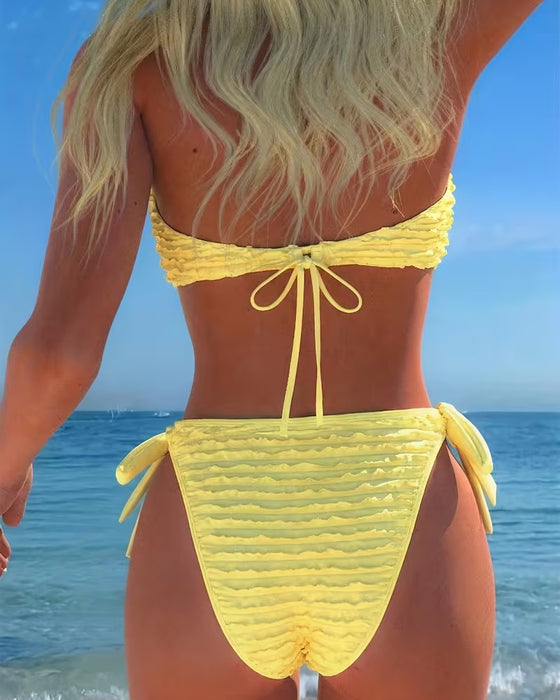 Bikini Halter Głębokie V Serce Marszczony