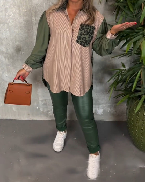 Koszula z rękawami typu lampart w panterkę