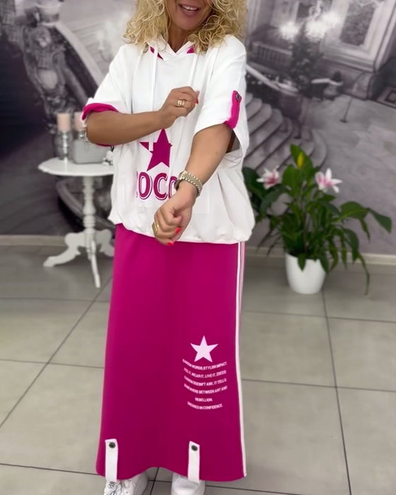 Zestaw Z Kapturem Sznurek Nadrukowana Spódnica