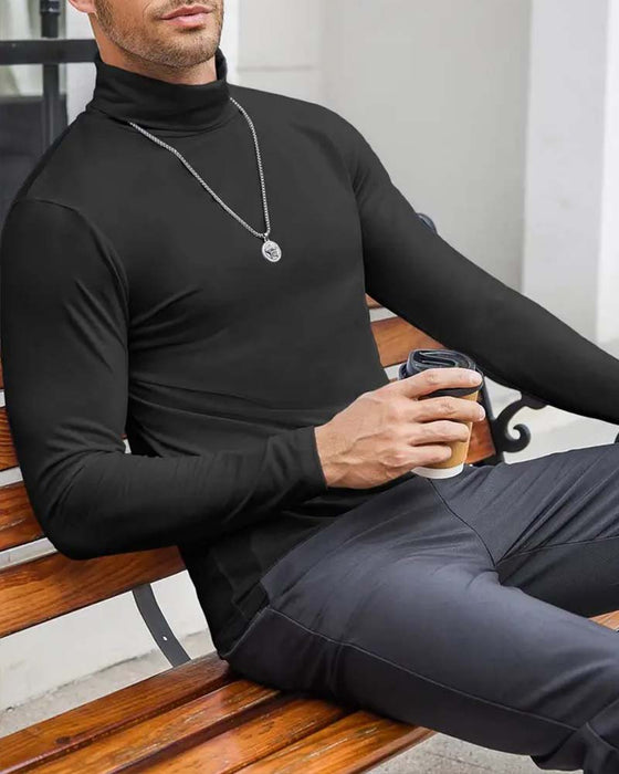 Bluzka Wysoki Kołnierz Slim Fit Jednolita Męska