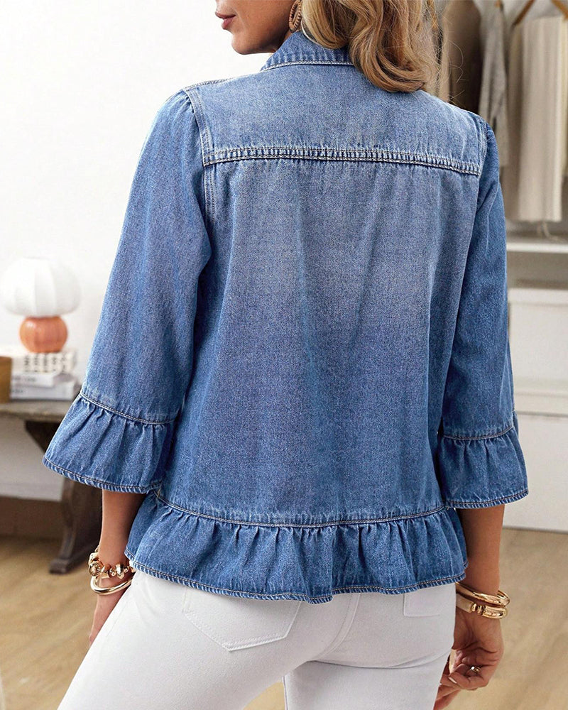 Kurtka Trzepot Rękaw Skrócony Denim