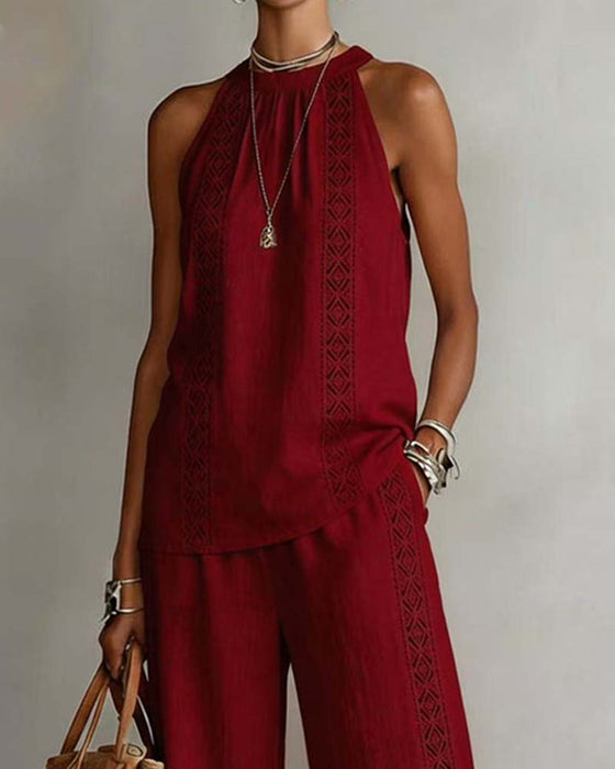 Dwuczęściowy Zestaw Hollow Out Halter
