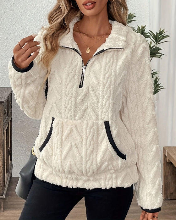 Bluza Z Klapami Zipper Przód Welurowy