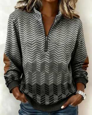 Bluza Z Geometrycznym Wzorem I Kołnierzem Na Pół-Zamek