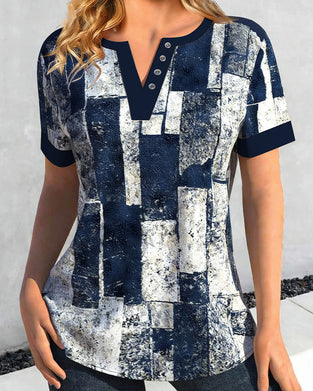 T-Shirt Znoszony Geometryczny Z Dekoltem W Szyję