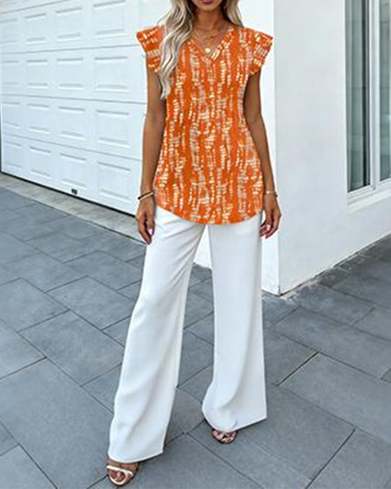 Bluzka Akwarelowy Kwiatowy V-Szyja Babydoll