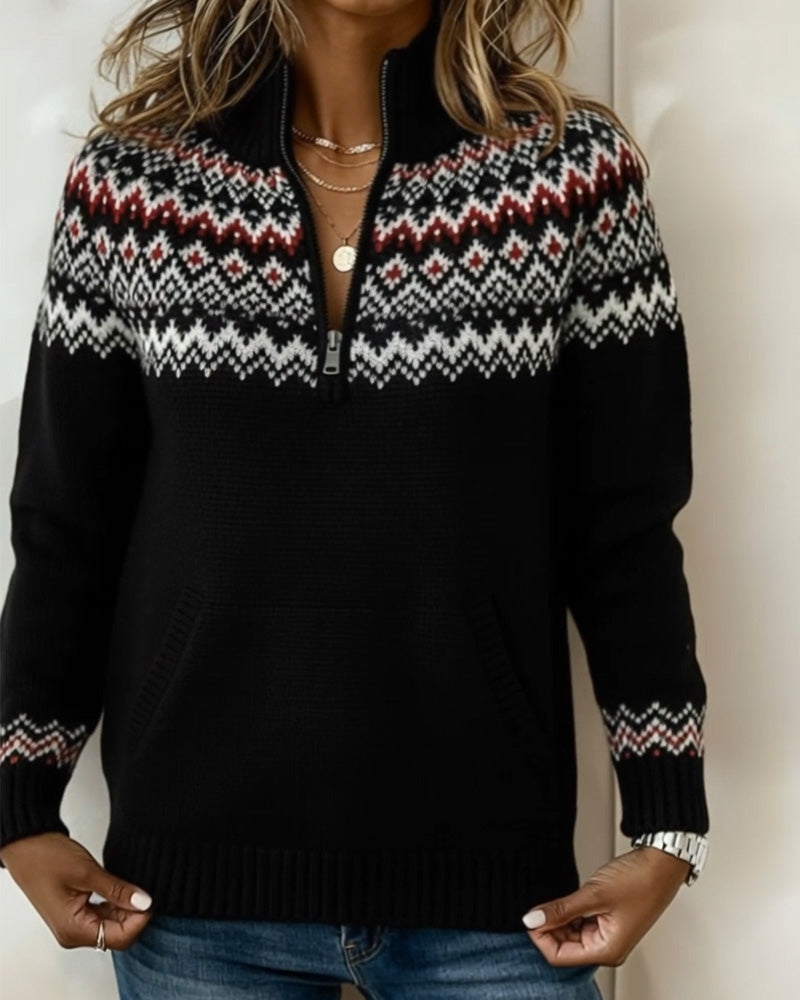 Sweter Vintage Pół-Zamek Kołnierz