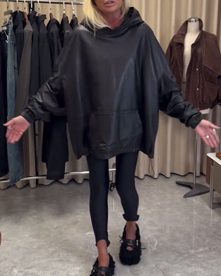 Luźna Bluza Z Kapturem Z Ekoskóry